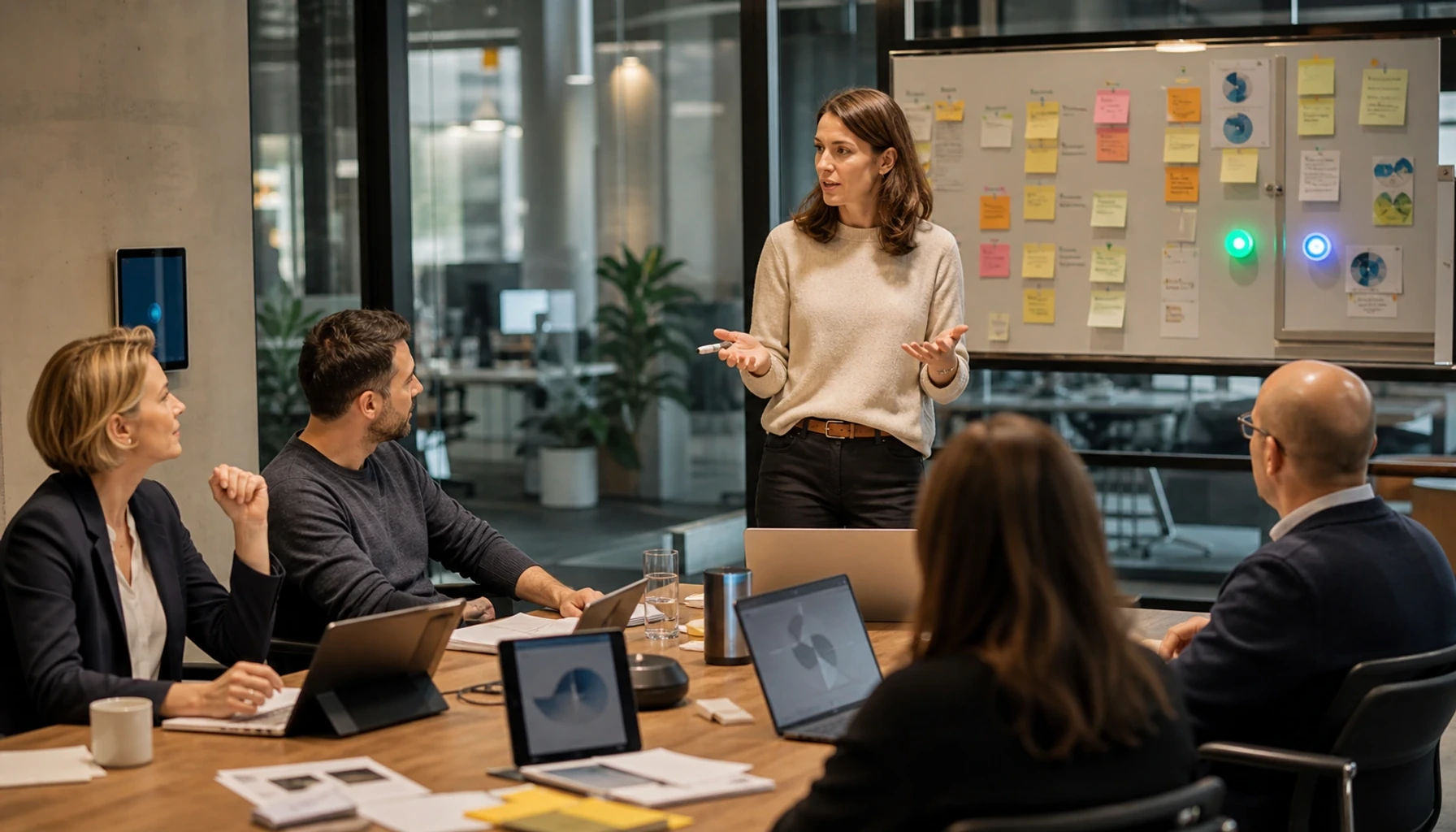 Visuel éditorial photoréaliste sur Agents IA au travail: les managers sont-ils prêts à diriger des équipes hybrides ?, rubrique Business pour Manager...